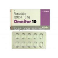 Omnitor, Generic Lipitor, Atorvastatin, 10 mg, Box and Strip