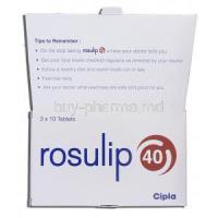 Rosulip 40, Generic Crestor, Rosuvastatin 40mg, Box