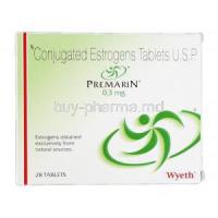 Premarin, Branded Premarin, Conjugated Estrogens 0.3mg, Box