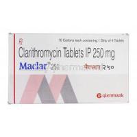 Maclar 250, Generic Biaxin or Klaricid, Clarithromycin, 250 mg, Box
