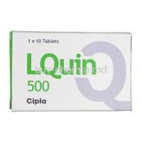 LQuin 500, Generic Levaquin or Tavanic, Levofloxacin, 500 mg, Box