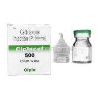 Ciplacef 500 Injection, Generic Rocephin, Ceftriaxone, 500 mg, Box and Bottle