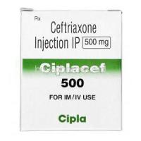 Ciplacef 500 Injection, Generic Rocephin, Ceftriaxone, 500 mg, Box