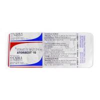 Atorbest 10, Generic Lipitor, Atorvastatin, 10 mg, Strip Description