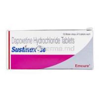 Sustinex-30, Generic Priligy, Dapoxetine HCL, 30 mg, Box