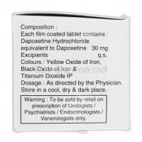 Sustinex-30, Generic Priligy, Dapoxetine HCL, 30 mg, Box Description