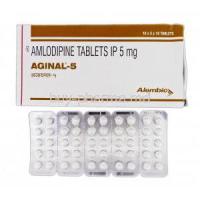 Aginal-5, Generic Norvasc, Amlodipine, 5 mg, Box and Strip