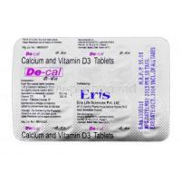 De-cal, Generic Calcimax, Calcium and Vitamin D3,  500 mg and 250 iu, Strip Description
