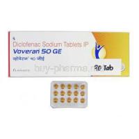 Voveran 50 GE, Generic Voltarol and Voltaren, Diclofenac Sodium, 50 mg, Box and Strip
