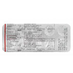 Tryptomer, Generic Elavil, Amitriptyline Hydrochloride 75mg blister pack information