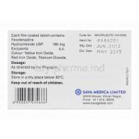 Flexilert 180, Generic Allegra, Fexofenadine Hydrochloride 180mg box information