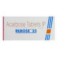 Rebose 25, Generic Precose, Acarbose 25mg Box