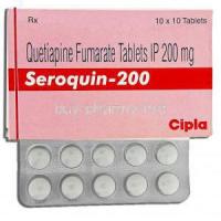 Generic Seroquel,  Quetiapine Fumarate 200 mg Tablet (Cipla)