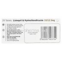 Lisinopril and Hydrochlorothiazide, Generic Zestoretic, Lisinopril 10mg and Hydrochlorothiazide 12.5mg Box Information