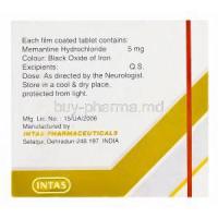 Nemdaa 5, Generic Namenda, Memantine Hydrochloride 5mg Box Information