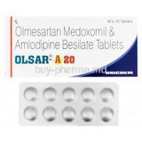 Olsar-A 20, Generic Benicar, Olmesartan Medoxomil 20mg and Amlodipine 5mg