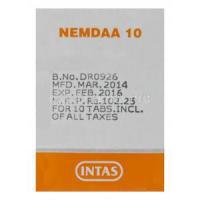 Nemdaa 10, Generic Namenda, Memantine Hydrochloride 10mg Box Batch