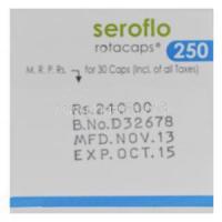 Seroflo Rotacaps 250, Generic Advair, Salmeterol 50mcg and Fluticasone Propionate 250mcg Rotacaps Box Batch
