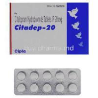 Generic  Celexa, Citalopram 20 mg Tablet and box
