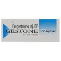Gestone, Progesterone Injection 100mg per 2ml Ampoules Box Top