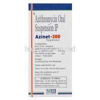 Azinet-200, Generic Zithromax, Azithromycin Oral Suspension 200mg per 5ml 15ml Box Composition