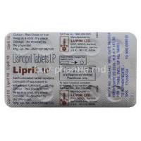 Lipril 10, Generic Zestril, Lisinopril 10mg Tablet Strip Information