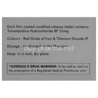 Carvidon-MR, Generic Vastarel MR, Trimetazidine Hydrochloride 35mg Modified Release Box Composition