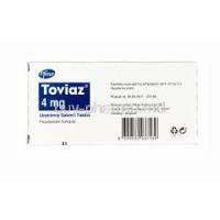 Toviaz, Fesoterodine 4mg Box Information