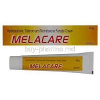Melacare, Hydroquinone/ Tretionoin/ Mometasone Furoate Cream tube and box