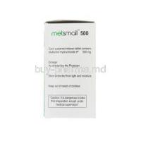 Metsmall 500, Generic Glucophage, Metformin HCl 500mg Sustained Release Box Information