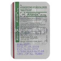 Atarax, Hydroxyzine 25 mg tablet packaging info