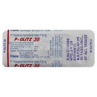 P-Glitz Generic Actos, Pioglitazone 30 mg blister packaging behind
