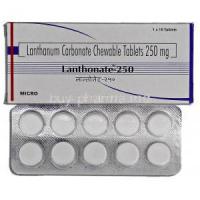 Lanthonate, Lanthanum Carbonate 250mg Box and Strip