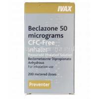 Beclazone CFC-Free Inhaler, Beclometasone Dipropionate Anhydrous 50mcg 200MD Ivax manufacturer