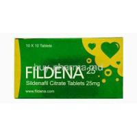 Generic Viagra, Sildenafil Citrate, Fildena 25mg 100tabs, Box front presentation