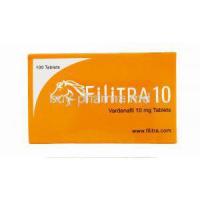 Generic Levitra, Filitra 10, Vardenafil 10mg 100 tabs, Box front view presentation