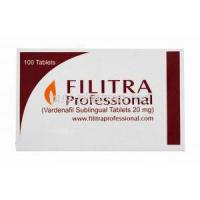 Generic Levitra, Filitra Professional, Vardenafil Sublingual Tablets 20mg 100tabs, Box front view