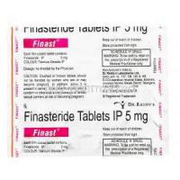 Generic Proscar, Finasteride tablets IP 5mg, Finast, Dr.Reddy's, tablets packaging with tablet content information color, dosage instructions, caution message, Manufactured by Dr. Reddy's Laboratory's