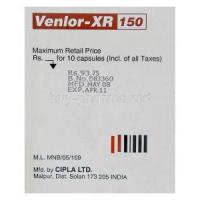 Venlor-XR, Generic Effexor, Venlafaxine XR 150 mg Capsule Cipla Manufactuer