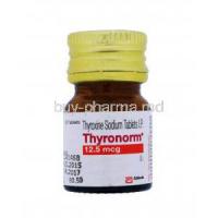 Thyronorm, Thyroxine Sodium Tablets I.P., 12.5mcg, Abbott, Bottle front presentation