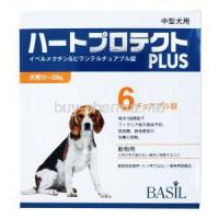 Heart Protect Plus For Dogs, Ivermectin/ Pyrantel Chewable, 6 tabs, Basil, Box front presentation, 12~22Kg
