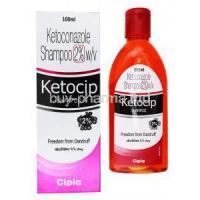 Ketocip, Ketoconazole shampoo,2% 100ml, box and bottle front presentation