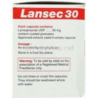 Lansec, Generic  Prevacid, Lansoprazole 30 mg Box composition