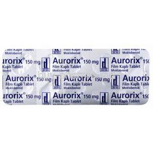 Aurorix, Moclobemide, 150mg 30 tabs, blister pack back presentation