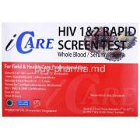 Icare HIV 1&2 Rapid Screen Test, whole blood/ serum/ plasma, Box back presentation with information , JAL innovation