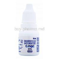 C-NAC, Sodium Carboxymethylcellulose 3mg + N-Acetyl-Carnosine 1% Eye Drops 10ml Bottle, Intas, front presentation of bottle