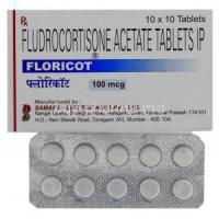 Floricot, Fludrocortisone Acetate 100 mcg Tablet and box