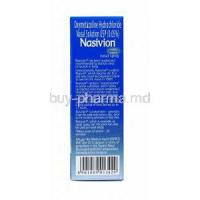 Nasivion Paediatric Nasal Solution, Oxymetazoline Hydrochloride 0.5mg 10ml box side