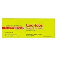Lora-tabs, Loratadine 10mg 90 tabs, Mylan, Box side presentation