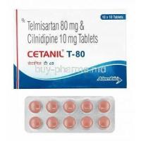 Cetanil-T, Cilnidipine and Telmisartan 80mg box and tablets